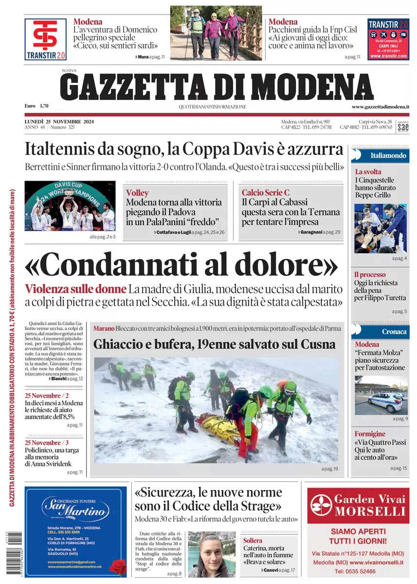 Prima-pagina-gazzetta di modena-oggi-edizione-del-2024-11-25